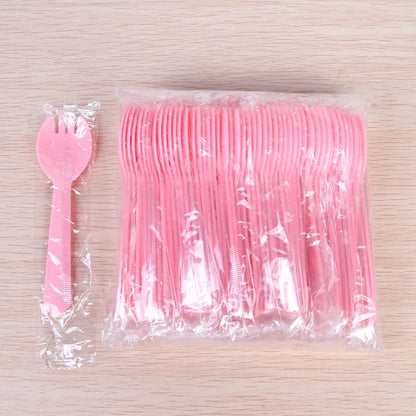 50/100pieces/Pack Disposable Plastic Frosted Fork Spoons Wholesale Fruit Spoons Cake Dessert Tableware Independent Packaging