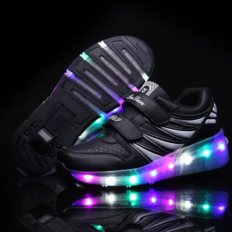 Children LED Flashing Luminous Double Wheels Roller Skating Shoes Boys Girls Glowing Roller Skates Sneakers Male Female Adult