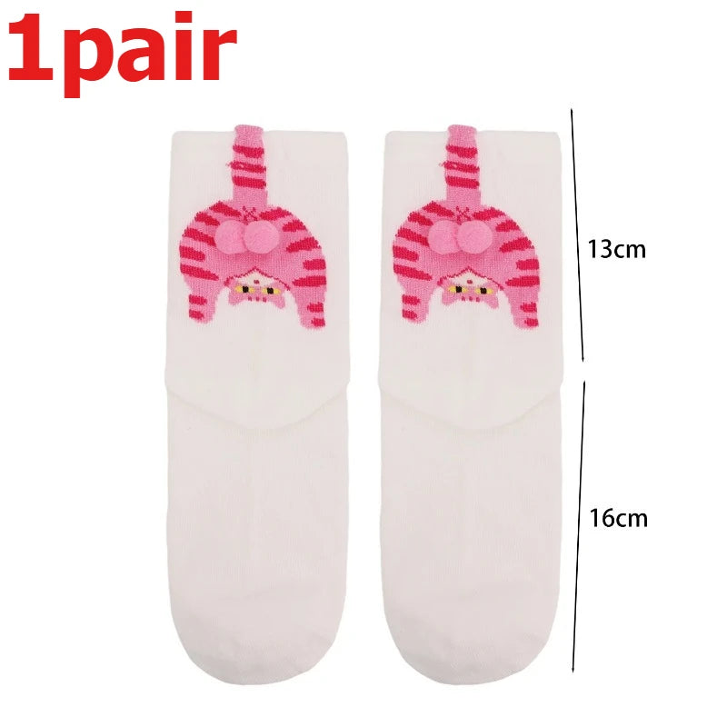 4pcs Funny Abstract 3D Cat Butt Mid-Tube Socks Cartoon Quirky Cotton Casual Socks Cat Egg Floor Sock for Cute Girls Couple Gifts