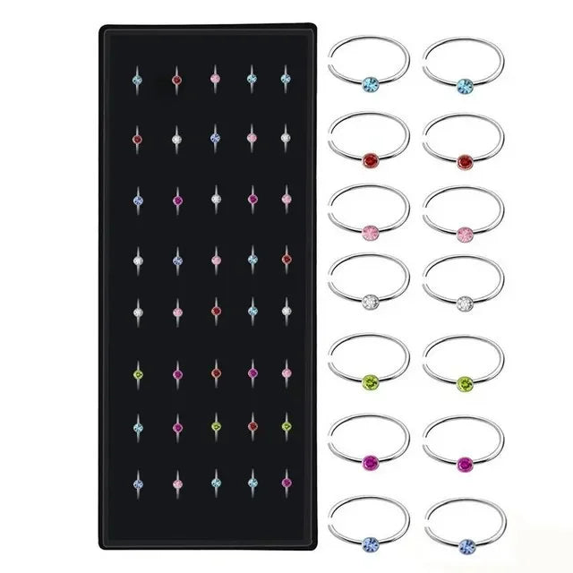40/60pc Stainless Steel Straight L Nose Stud for Women Nose Ring Set