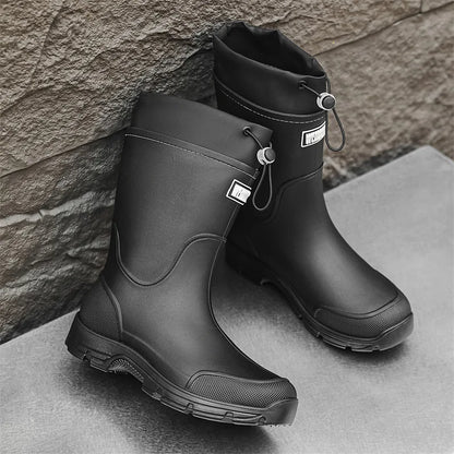 Women Rain Boots Mid Calf Slip Non Shoes Thick Outdoor Garden Work Shoes Durable Plus Size Lady Boots Rubber Waterproof Men