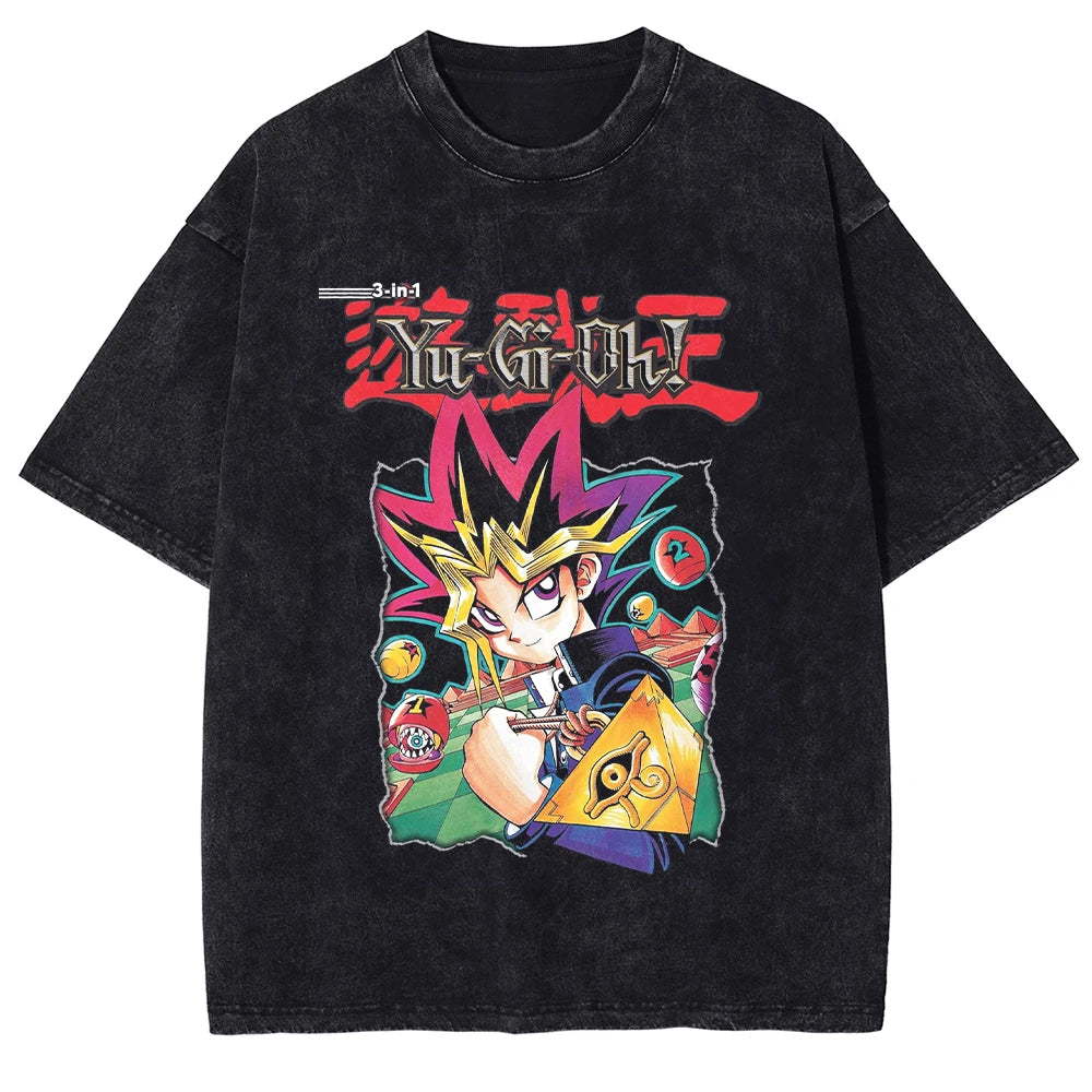 Yu Gi Oh Anime Print T-shirt Yugi Muto Manga Graphic T Shirt Men Women Clothing Summer Short Sleeve Tees Washed Cotton Tshirt