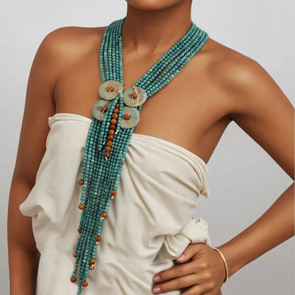 Statement Boho Long Acrylic Bead Necklace Handmade for Women Wedding Party Jewelry