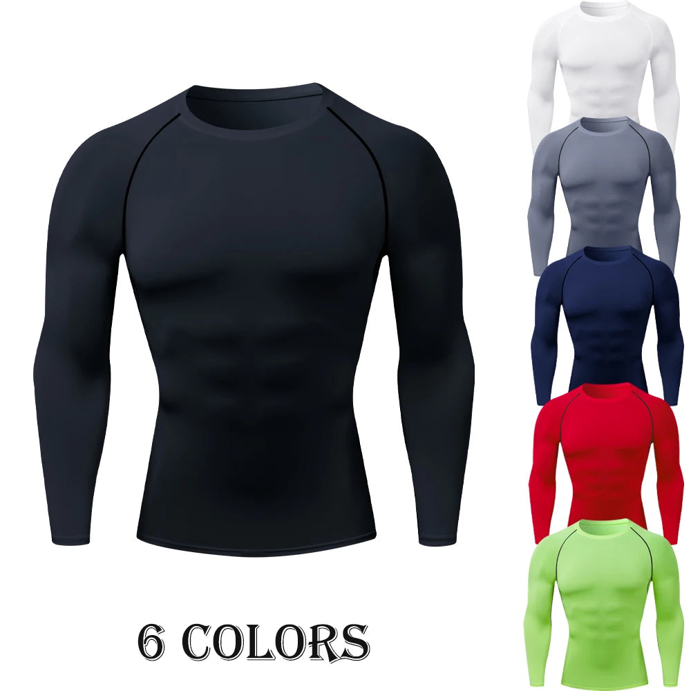 Compression Shirts Men's Rashguard Quick Dry Gym Fitness Shirts Spring Beach Surfing Athletic Sport Running Workout Tops Tees