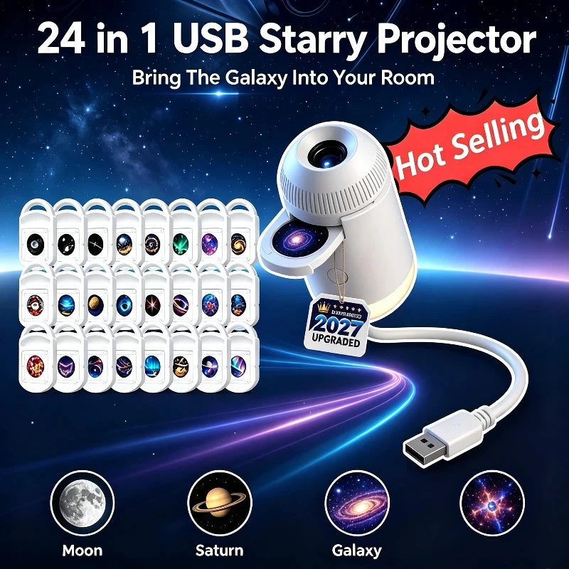 HD 4K Star Galaxy Projector Light 24 In 1 360 Degree Rotatable USB Holographic Night Lamp Eye Friendly Ambient Light For Bedroom