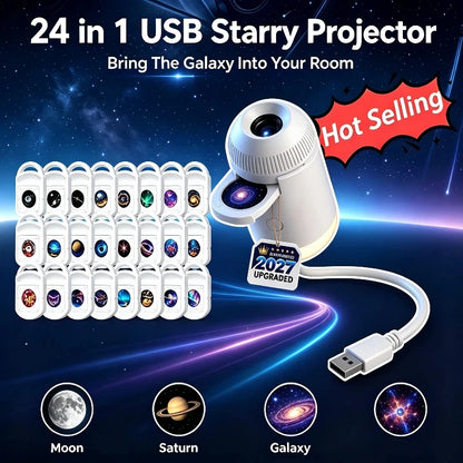 HD 4K Star Galaxy Projector Light 24 In 1 360 Degree Rotatable USB Holographic Night Lamp Eye Friendly Ambient Light For Bedroom