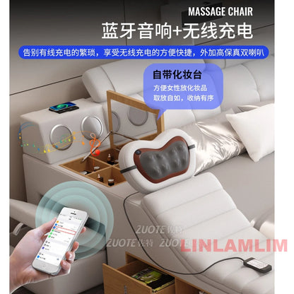 MINGDIBAO  All In One Bed, Luxury Multifunctional Genuine Leather Bed Frame with Tatami, Tech Smart Ultimate Lit 2 Personnes