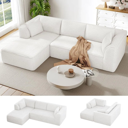 Boneless Couch with Chaise, Deep Seat Comfy Cloud Modular Sofa Corduroy Memory Foam Sectional Couches ,Customized