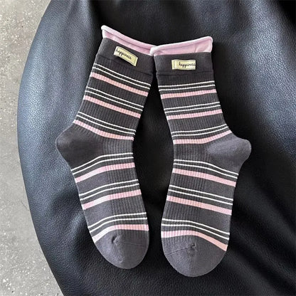 New Women Socks Cute Love With Heart Print Sock Cotton Harajuku Vintage Happy Female Dots Heart Kawaii Sox White Pink Crew Sock