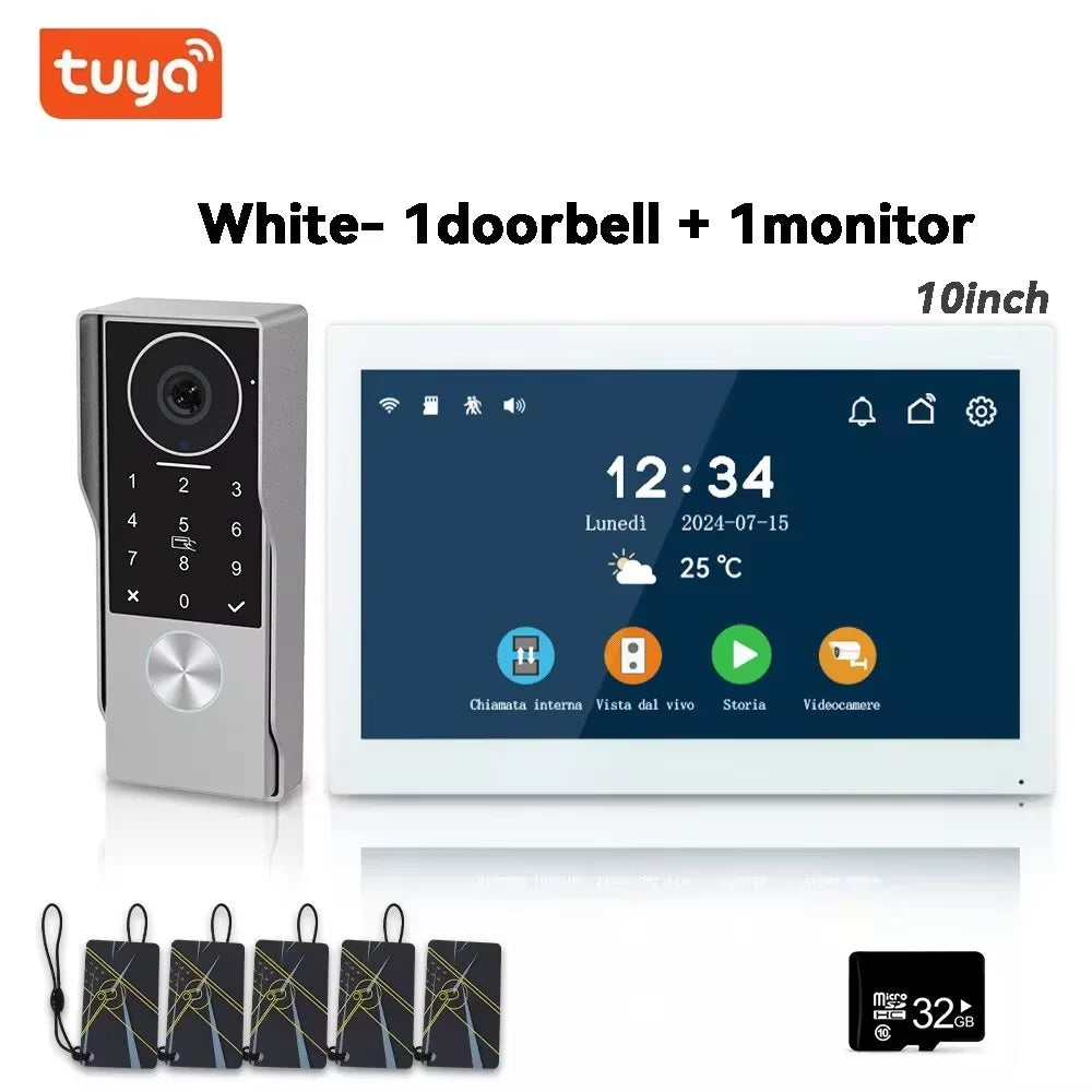 Anjielo 2-Wire TUYA Smart Video Intercom Doorbell Wired 1080P Waterproof Camera WIFI 7/10inch IPS Touch Screen Support IP CCTV