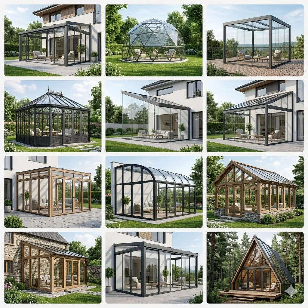 Modern Windproof Aluminum Sunroom Full Thermally Insulated Glass Outdoor Garden Room Weatherproof Greenhouse Cabin