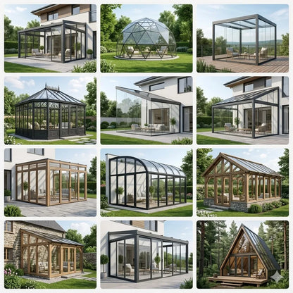 Modern Windproof Aluminum Sunroom Full Thermally Insulated Glass Outdoor Garden Room Weatherproof Greenhouse Cabin