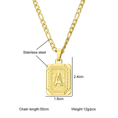 Initial Pendant Necklace for Women Simple Stainless Steel Cuba Link Charm Letter Square Necklace Men Jewelry Couple Gift
