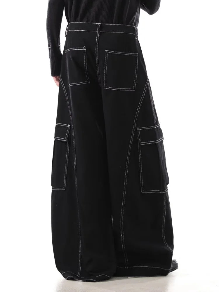 2026 Cyber Y2K Streetwear Black Baggy Women's Cargo Jeans Pants For Woman Clothing Wide Leg Gothic Punk Loose Fit Denim Trousers
