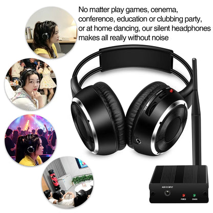 3 Channel Silent Disco Wireless Headphones Bundle with 500m Distance Transmitter for Entertainment Party