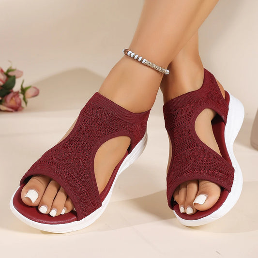 Women's Shoes 2026 Summer Comfortable Casual Sports Sandals Women's Beach Wedge Sandals Women's Mesh Knitted Roman Sandals