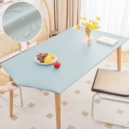 Waterproof Table Cloth Picnic Elastic PU Leather Fitted Edged Table Cloth Stretch Square/Rectangle Table Cover Wipe-Clean