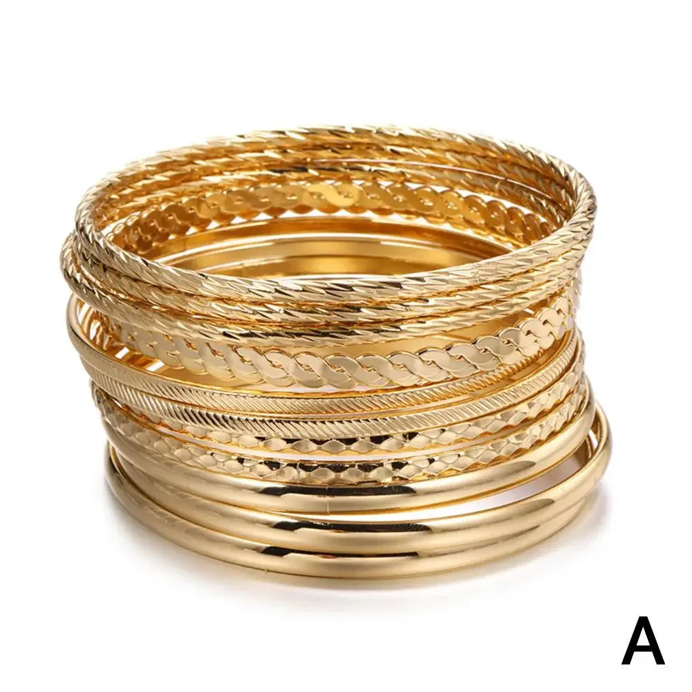 12pcs Punk Curb Cuban Chain Bracelets Set for Women Miami Boho Thick