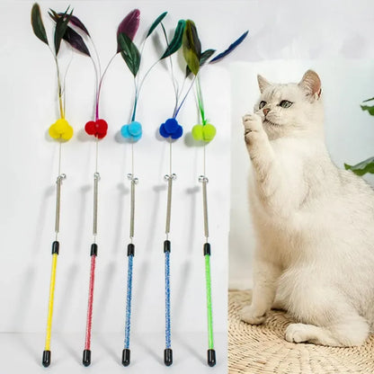 Cat Toy Spring Cat Toys Interactive Steel Wire Feather Toys for Cats Teaser Funny Feather Cats Toy Stick Plush Ball Pet Supplies