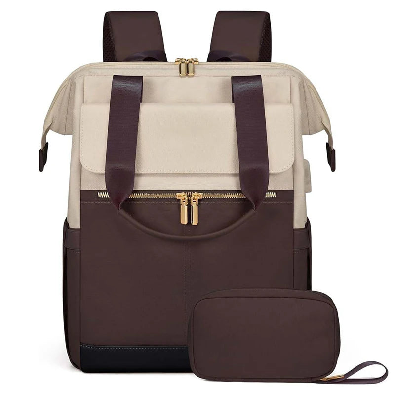 Cream Color Women Travel Laptop Backpack Large Capacity Multi-Piece Luggage Bag Simple Versatile Shoulder School Bag Travel Bags