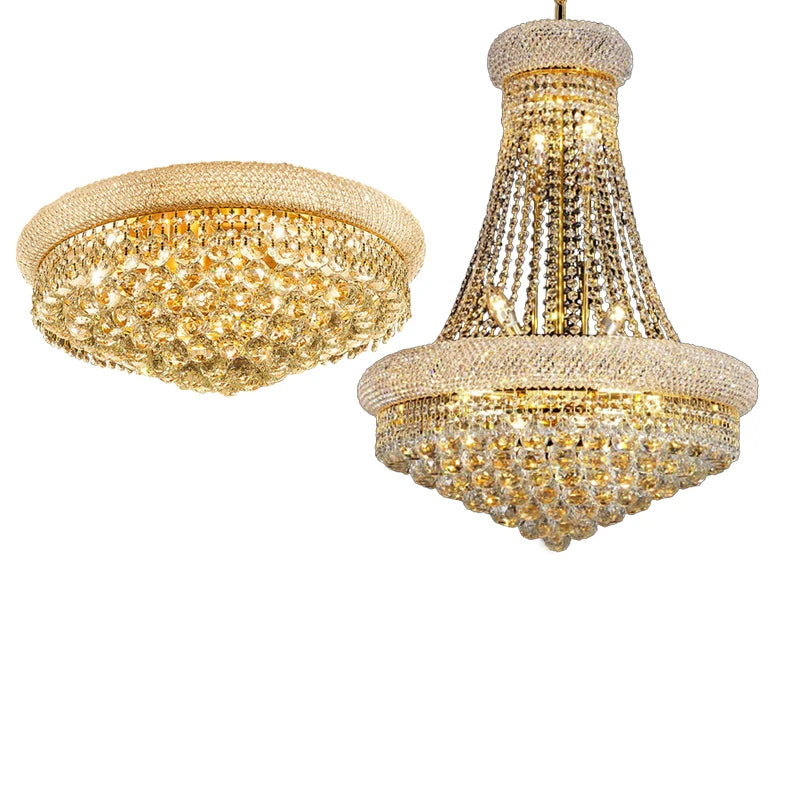 Gold Luxury Crystal Chandelier Lights 3000K 4000K Dimmable Chandeliers, Home Decor Hanging Lamps for Villa Duplex High-ceiling