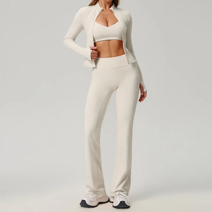 Fitness Suit 2PCS Women Tracksuit Sports Zipper Long Sleeve Yoga Set Gym Clothes Flared Pants Sportswear Female Workout Clothes