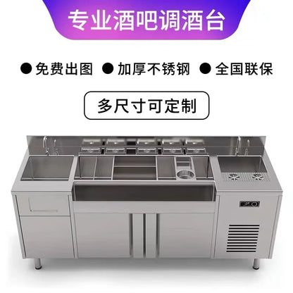 Commercial Refrigerated Workbench Stainless Steel Bar Mixing Station Wine Cabinet Water Bar Operation Table
