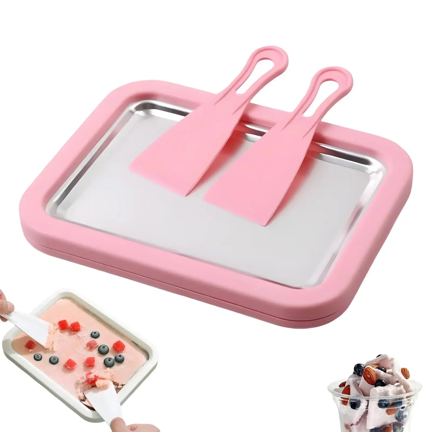 Household Rolled Ice Cream Maker Pan With 2 Scrapers DIY Machine For Sorbet Frozen Yogurt Homemade Dessert