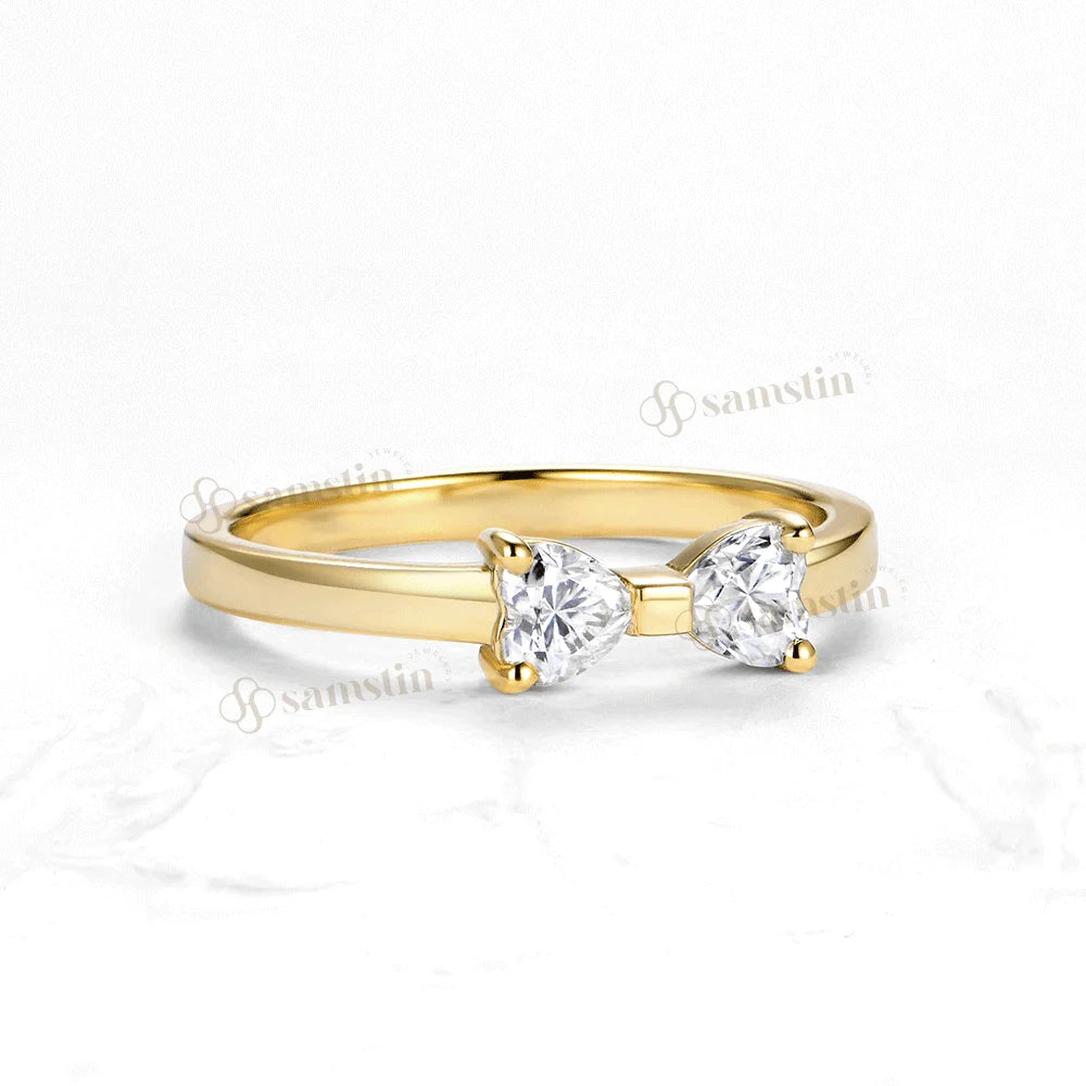 Samstin 0.6CTW Heart Moissanite Ring Set Ring for Women Solid 14K 10K Yellow Gold Ring for Anniversary Christmas Gifts Party