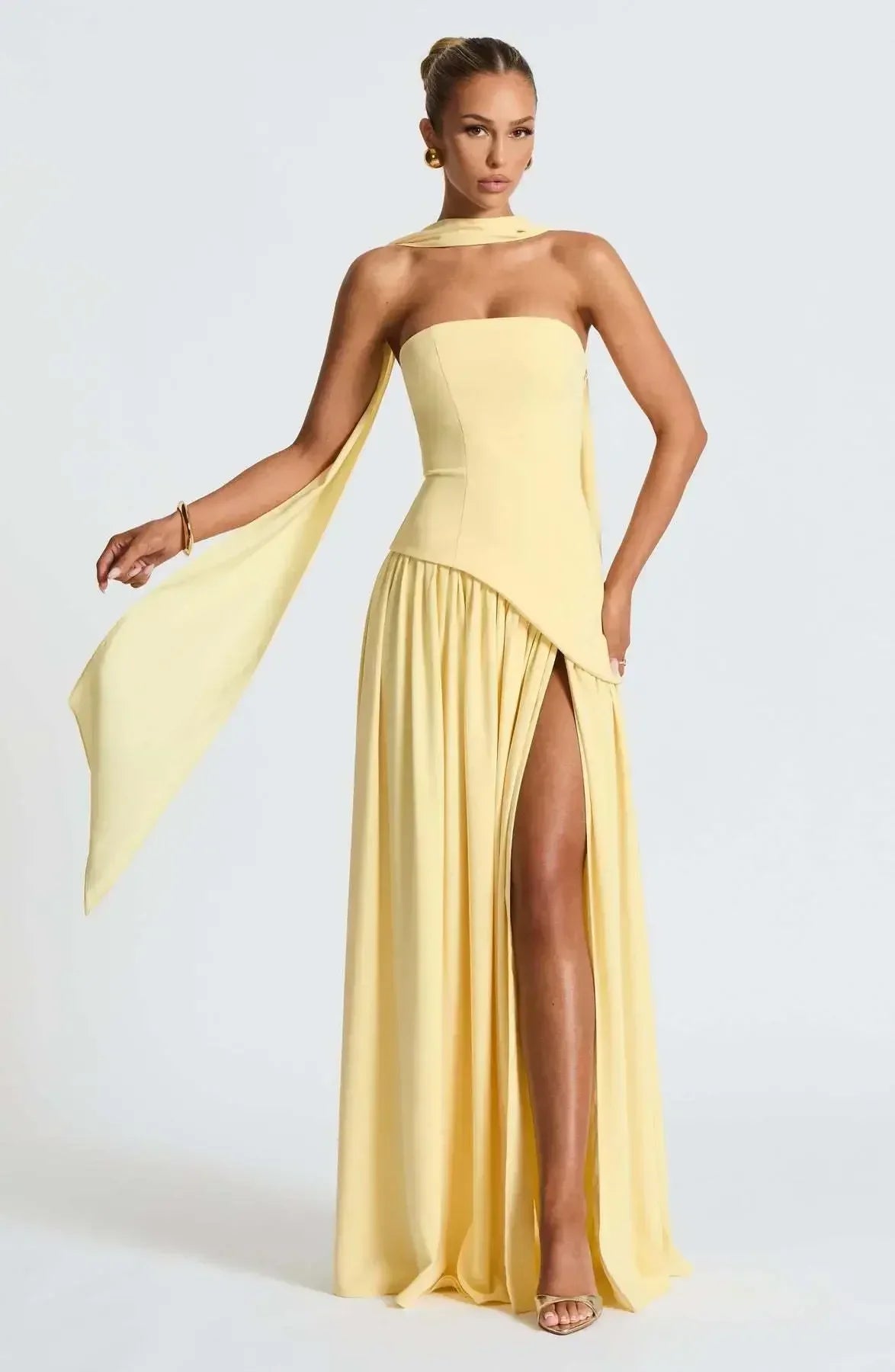 Solid Spliced Ribbon Maxi Dress Women Elegant Strapless Sleeveless Slit Long Dresses 2025 New Summer Holiday Party Lady Vestidos