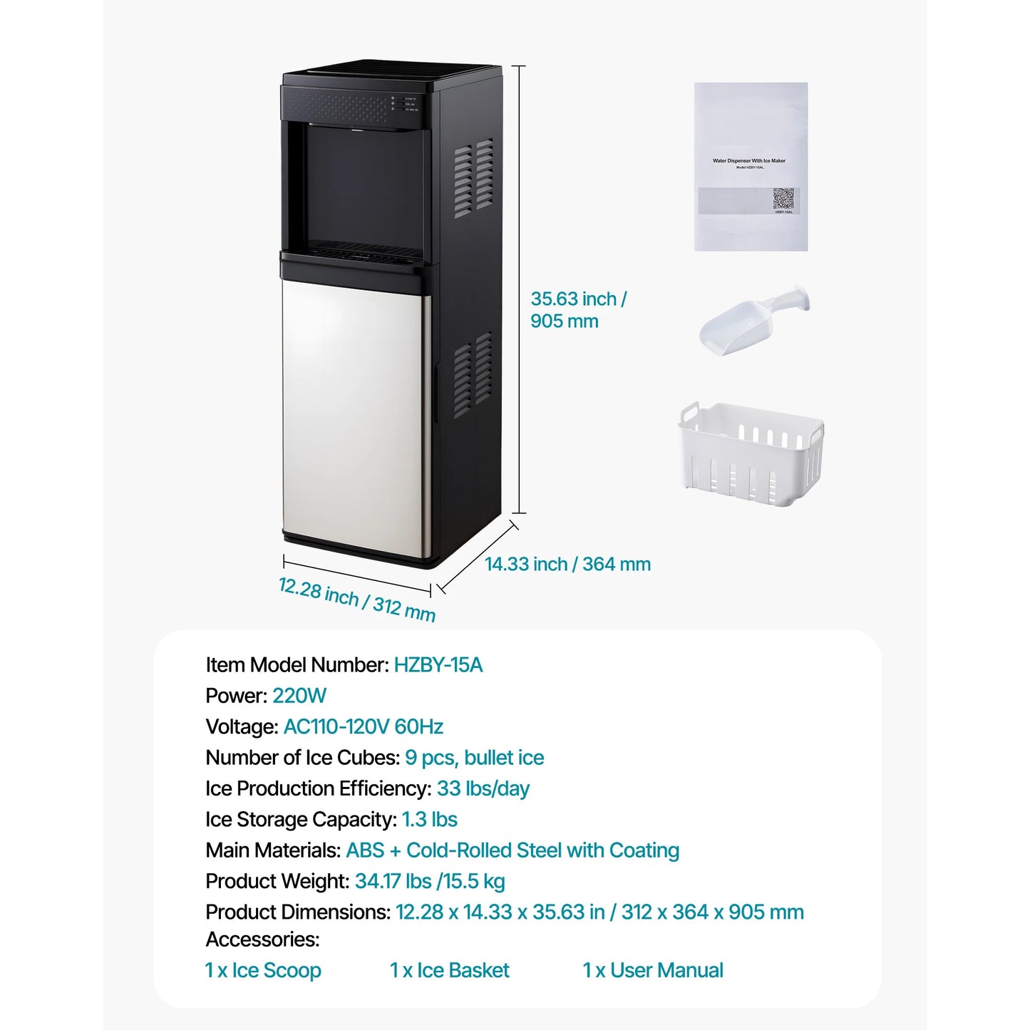 SucceBuy Water Dispenser with Ice Maker Water Dispenser Fast Ice Making Bullet/Crushed Ices & Cold-Water for Home Kitchen Party