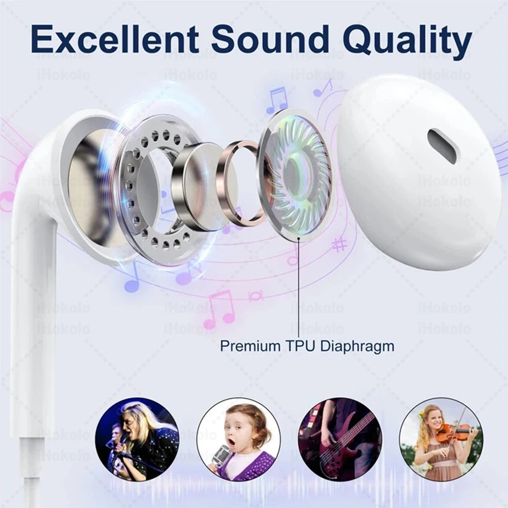 Original Wired Earphones For iPhone 17 16 15 Pro Max In-Ear Earbuds 14 13 12 Headphones For Samsung Xiaomi Headsets Accessories