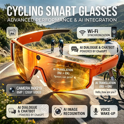 2026 NEW AI Smart Glasses ChatGPT 1080P Camera 8MP Anti-shake Cycling Video&Photo Sport Sunglasses DualMic 32GB Windproof Goggle