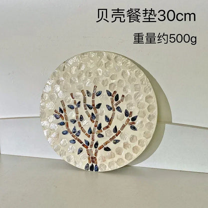 Decorative Plate Natural Shell Wood Plates Set Golden Beads Glass Steak Pasta Serving Tray Dinner Decoration Kitchen Tableware
