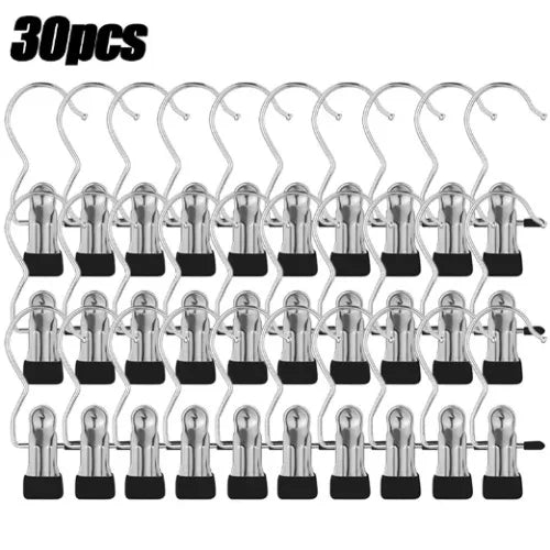 Premium Stainless Steel Clothes Pegs with Hooks - Space-Saving Laundry Hangers for Pants, Towels & Closet Organization