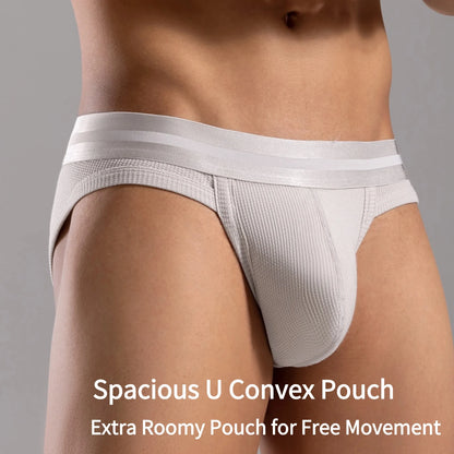 3pcs Sexy Men Waffle Cotton Briefs with Raised Bag Support Pouch With Hole U Spacious Separate Crotch Breathable Anti-sweat