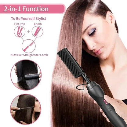 Portable Ceramic Hair Curler Electric Hot Heating Comb Hair Straightener Curler Wet Dry Hair Straightening Hair Styling Tool