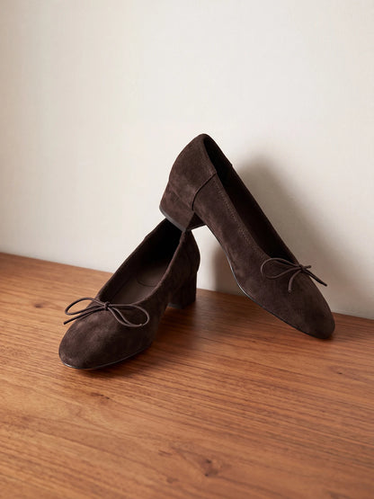 Genuine Leather Pumps Women Bowknot Low Heels Elegant Chunky Heel Office Ladies Dress Shoes Comfortable Slip On Smart Shoes 2026