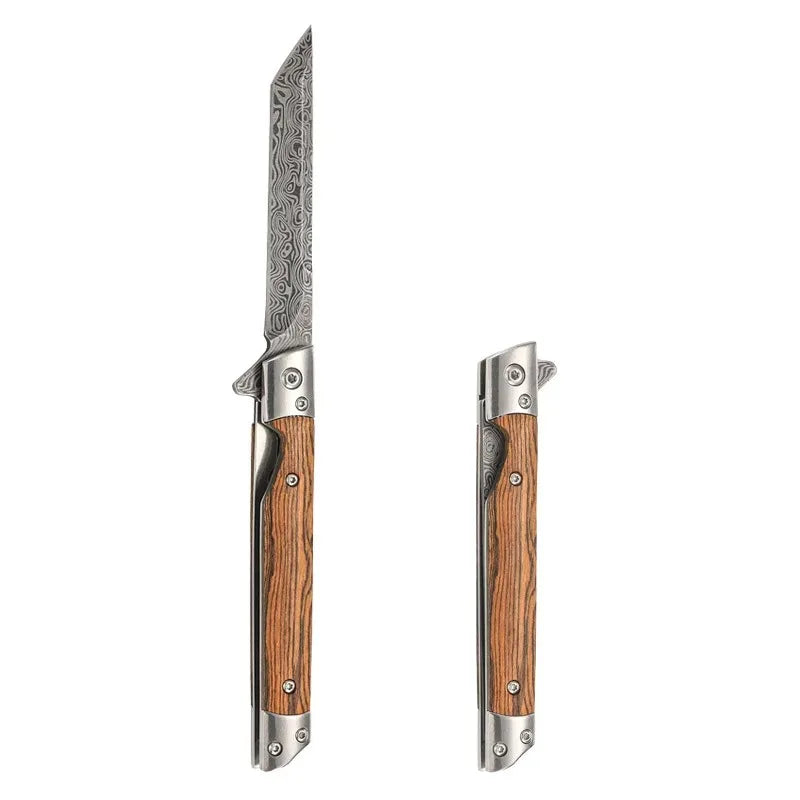 Stainless Steel Folding Knife | Wood Handle, Foldable Blade | Camping & Outdoor Carry