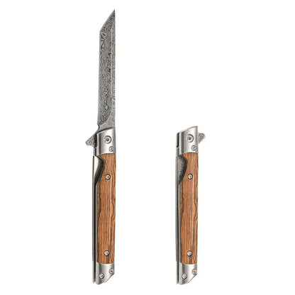 Stainless Steel Folding Knife | Wood Handle, Foldable Blade | Camping & Outdoor Carry
