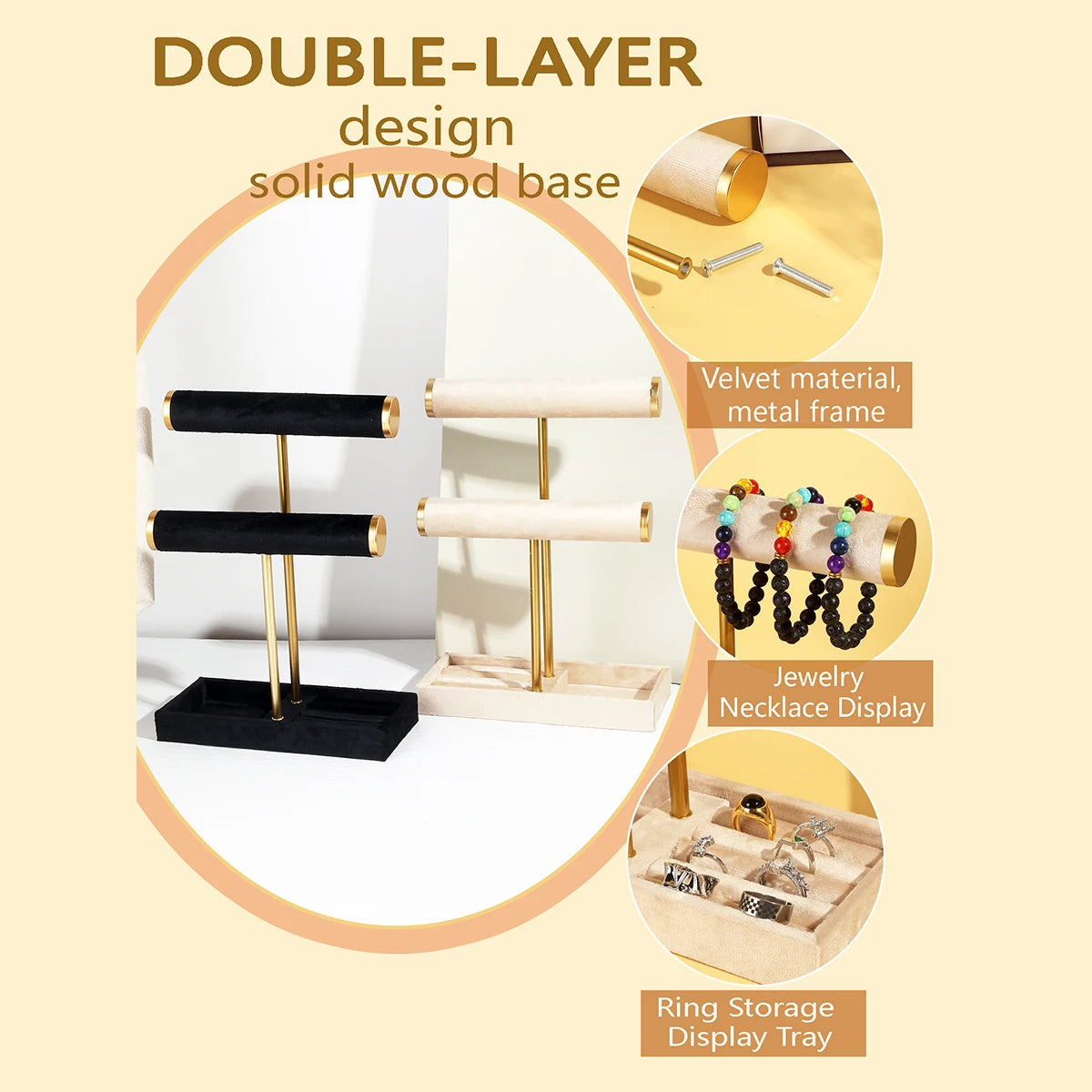 Multi-Functional Two-Level T-Style Bangle Stand for Bracelet, Bangle & Jewelry Storage