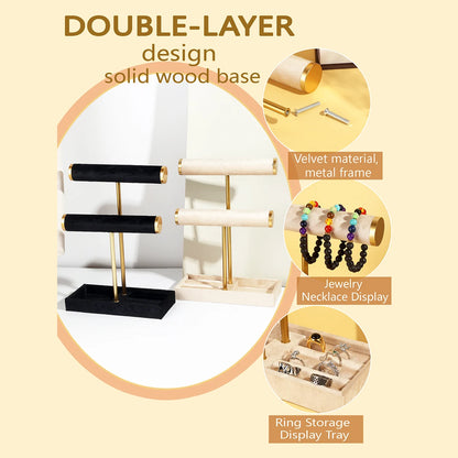 Multi-Functional Two-Level T-Style Bangle Stand for Bracelet, Bangle & Jewelry Storage