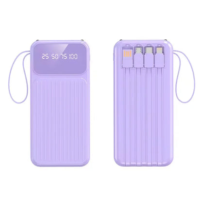 20000mAh Portable Power Bank with 4 in1 Cable Charger LED Digital Display Powerbank External Battery For iphone Xiaomi 17 Huawei