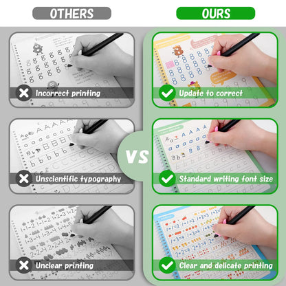 4Pcs Handwriting Workbooks Practice Copybook Magic Reusable Calligraphy Handwriting Tracing Practice Book for Kids Learning