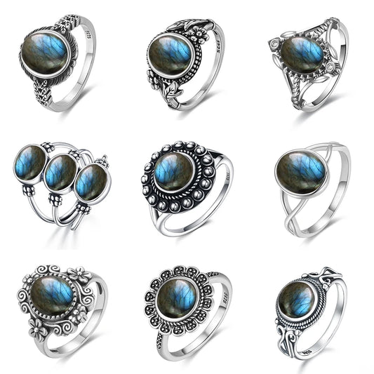 labradorite 925 silver ring figure Rings Oval Natural Stone Rings With Rainbow Light Party Gifts Fine Jewelry For Women