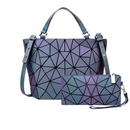 1pcs 2pcs 3pcs Women's Fashion Messenger Bags Laser Luminous Rhombus Folding Shoulder Bag Cool Tote + Rectangle Zipper Wallet