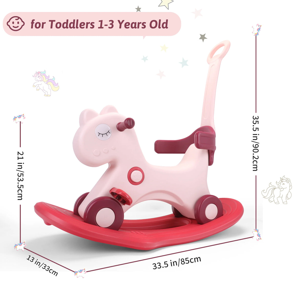Toddler Rocking Horse Ride‑On Toy, Convertible Baby Rocker & Sliding Car with Backrest, Safe Indoor Play Gift for 1‑3Y Kids Boys Girls