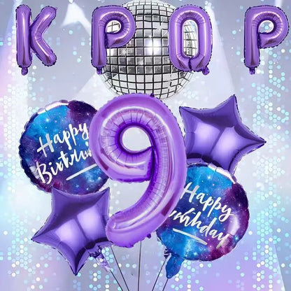 10Pcs/set Purple K-Pop Music Theme Birthday Balloons Decoration 0-9 Number Birthday Parties Photo Backdrops Perfect Social Gift