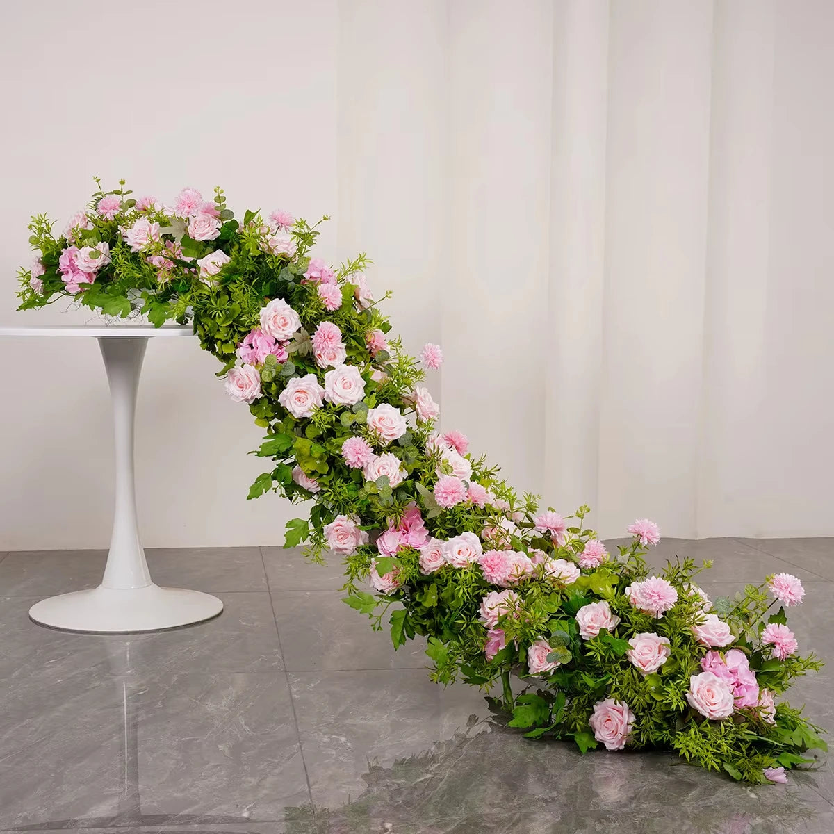 Uflower 2m Luxury Artificial Flowers Wedding Backdrop Table Long Runner Flower Row Floral Backdrop Arrangement Wall Arch Decor