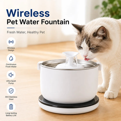 Wireless Cat Water Fountain Auto Sensor Drinking Fountain Quiet Pump 2.5L Stainless Steel Cats Dog Drinker Pet Water Dispenser
